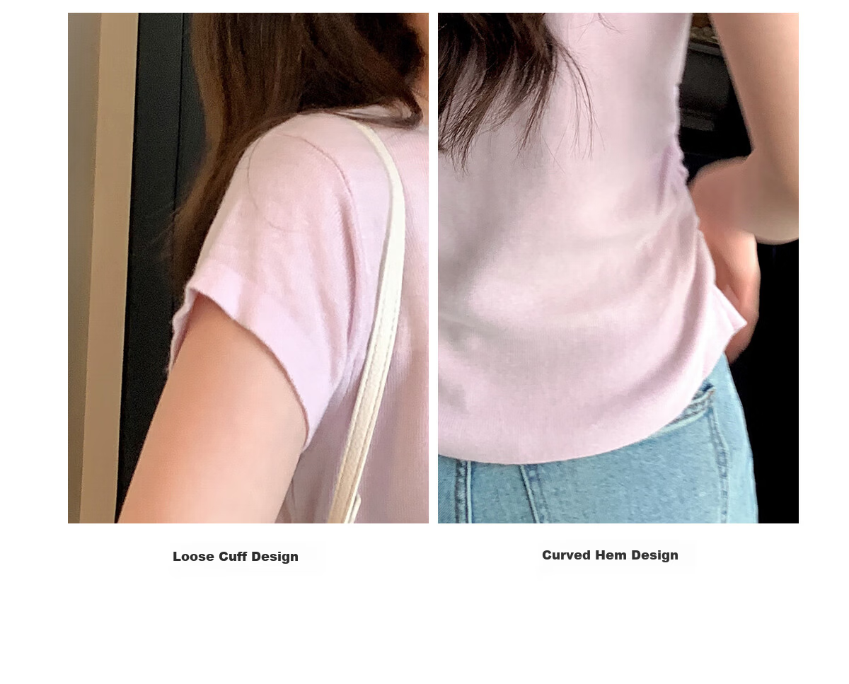 Halo Queen Women's Short Sleeve Knit T-Shirt Slim Fit Cherry Blossom Pink Fitted Waist Crop Top H52T033 11