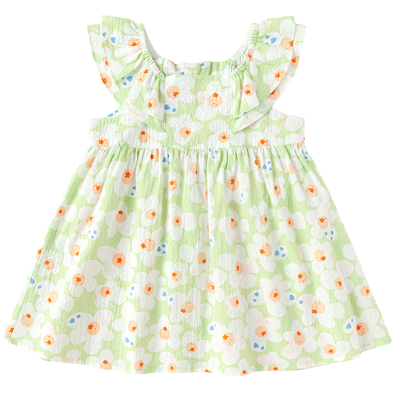 Balabala Girls Baby Dress Infant Dress 2026 Summer New Breathable French Style Floral Princess Dress