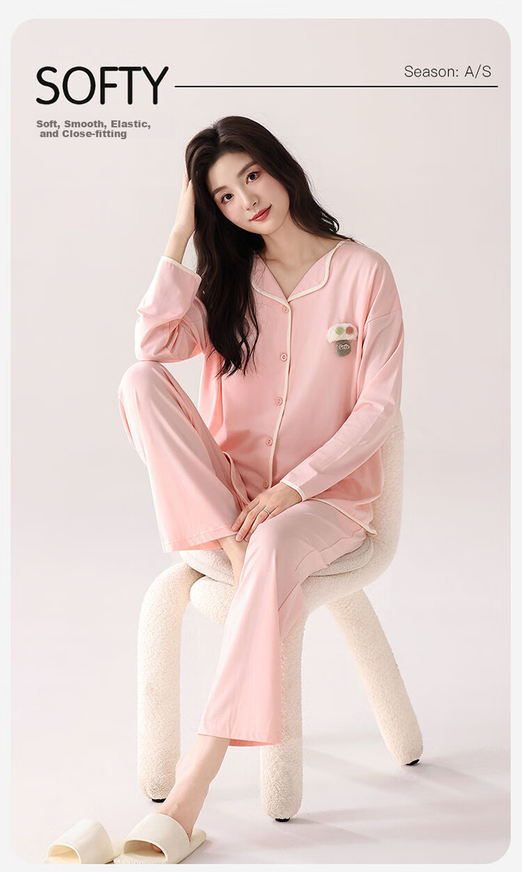 Yalu 100% Cotton Women's Pajamas 2025 New Summer Autumn Lace Cardigan Long Sleeve Long Pants Homewear Suitable for Outdoor Wear 1