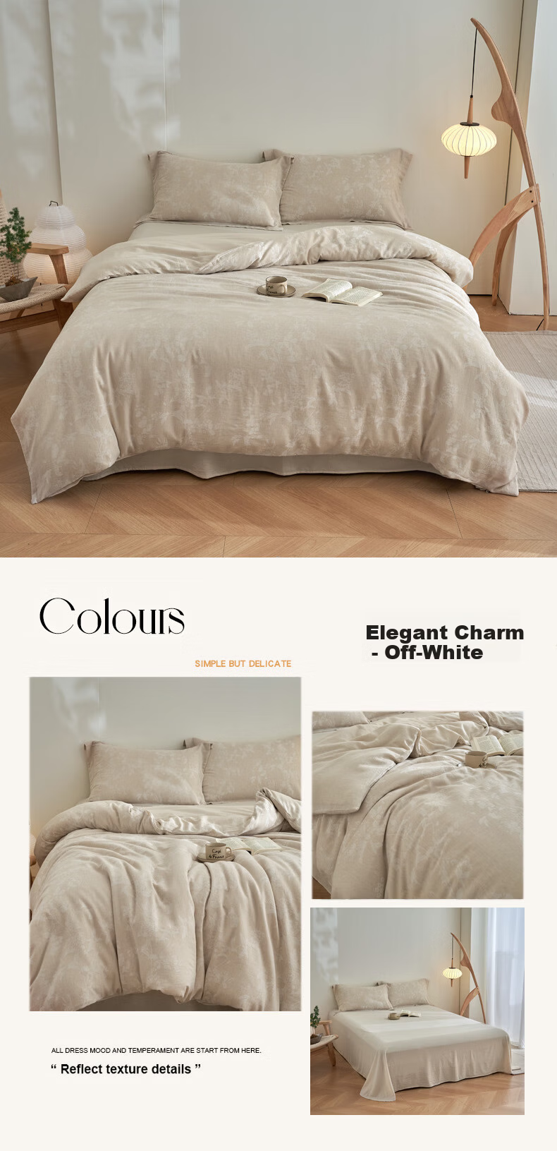 Jiting Tencel Cotton Linen Luxury Jacquard 4-Piece Bedding Set - Elegant Gray, 1.5/1.8m Bed Sheet Style 13
