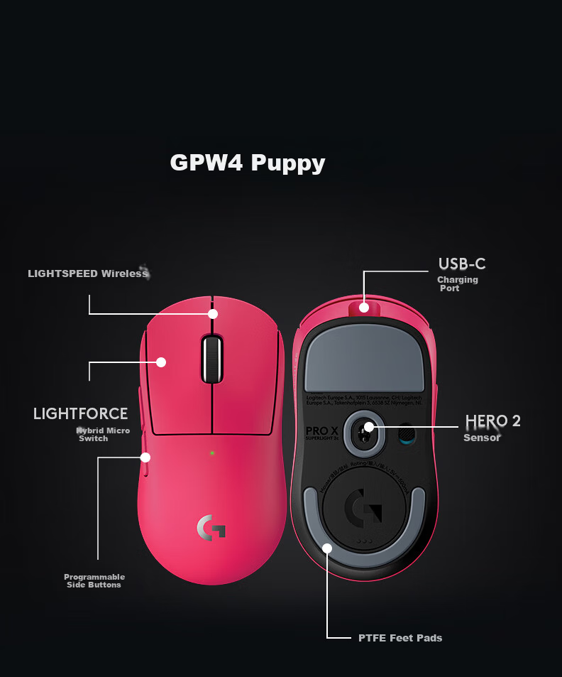 G (G) GPW 4th Generation Puppy Wireless Gaming Esports Mouse Dog King 4th Gen Small Hand Universal Lightweight 51g Delta Gift GPW 4th Gen Puppy - Pink Esports Gift Box 7