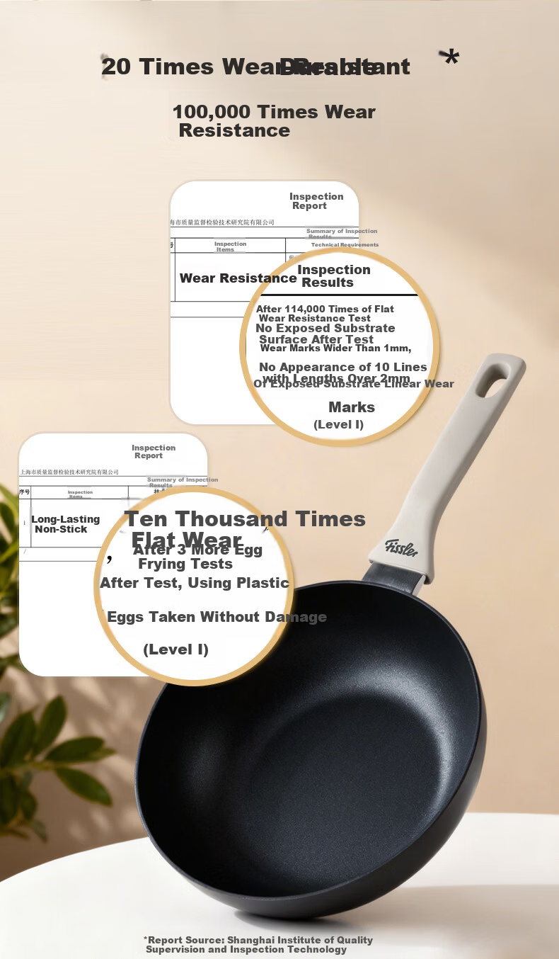 Feishile Ceramic An Series 28cm Non-Stick Wok (With Glass Lid) - Soft Peach-Colored Wok Compatible with Gas Stoves 4