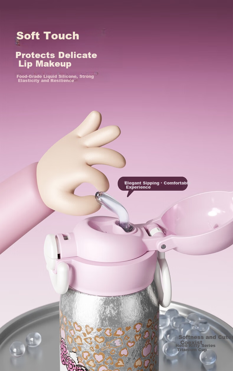 SANRIO Hello Kitty Double Drink Titanium Insulated Cup 316 Stainless Steel Straw Birthday Gift for Women 250ml 5