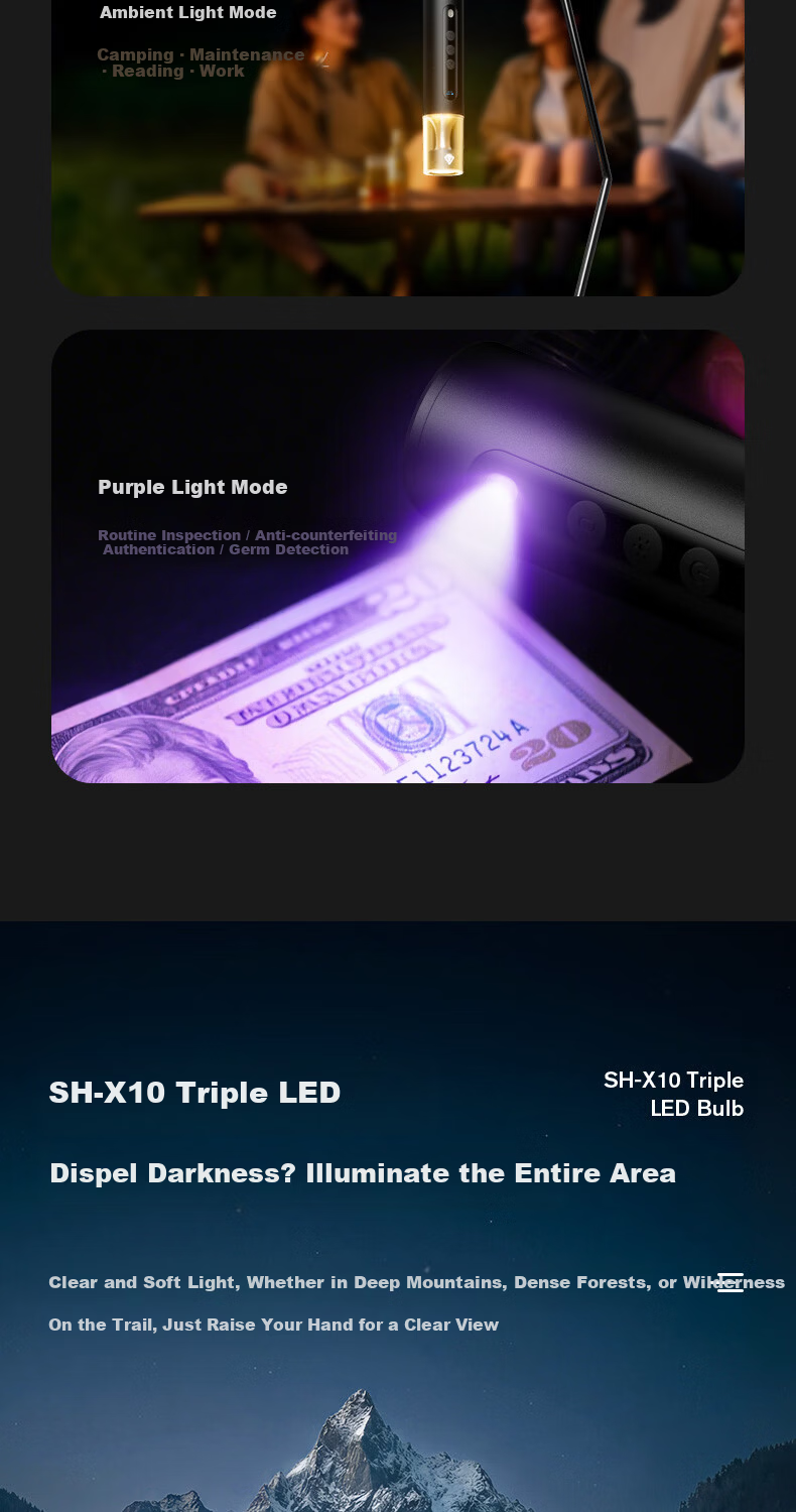 SupFire High-Power Flashlight Long Battery Life Camping Portable Emergency Strobe 365nm UV Light Multifunctional for Self-Driving and Outdoor Camping 5