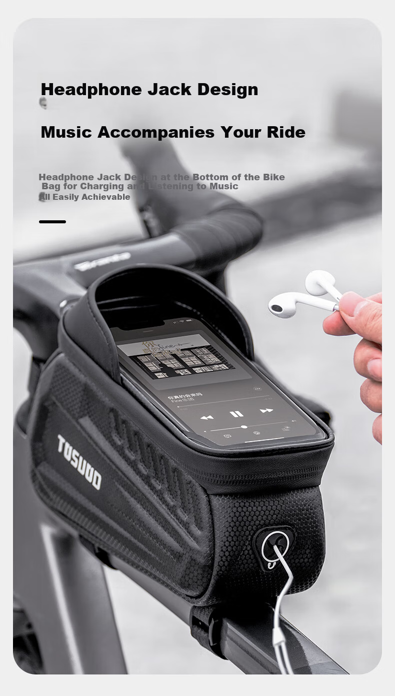 TOSUOD Bicycle Hard Shell Front Tube Bag Mountain Bike Phone Tool Storage Bag Riding Gear Black 5