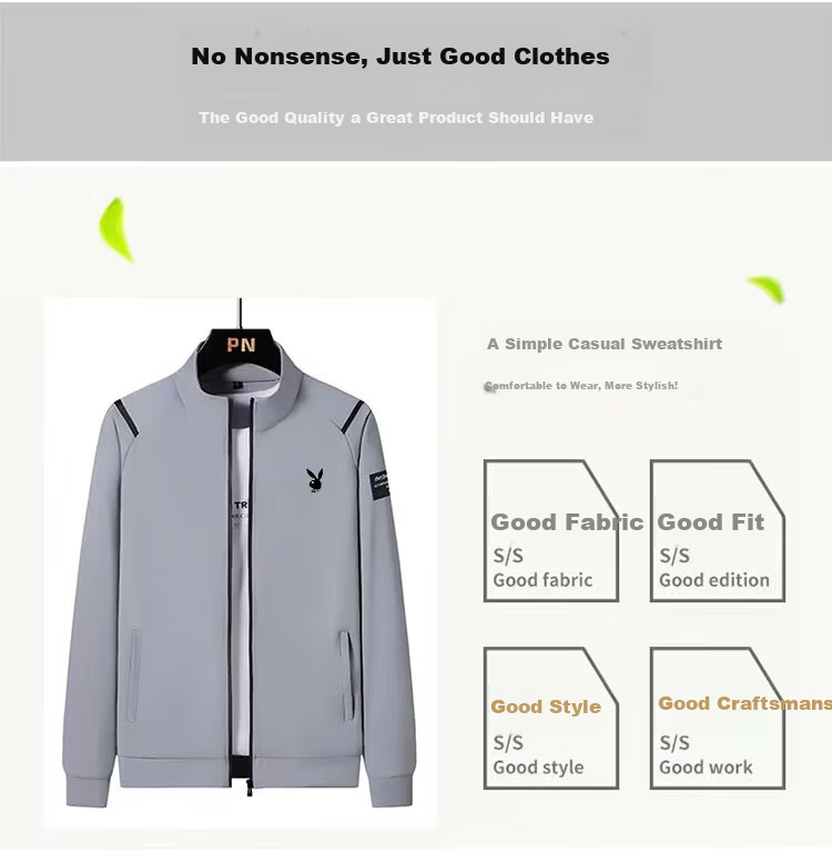 PLAYBOY Men's Sports Tracksuit Spring and Autumn Breathable Casual Oversized Loose Cardigan Three-Piece Set Gray XL 2