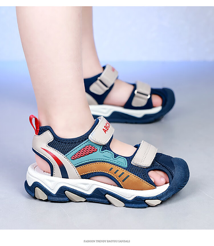 ABC KIDS Summer Kids Closed-Toe Sandals Boys and Girls Beach Shoes Large Children Sports Casual Shoes Dark Blue/Khaki Size 26 15