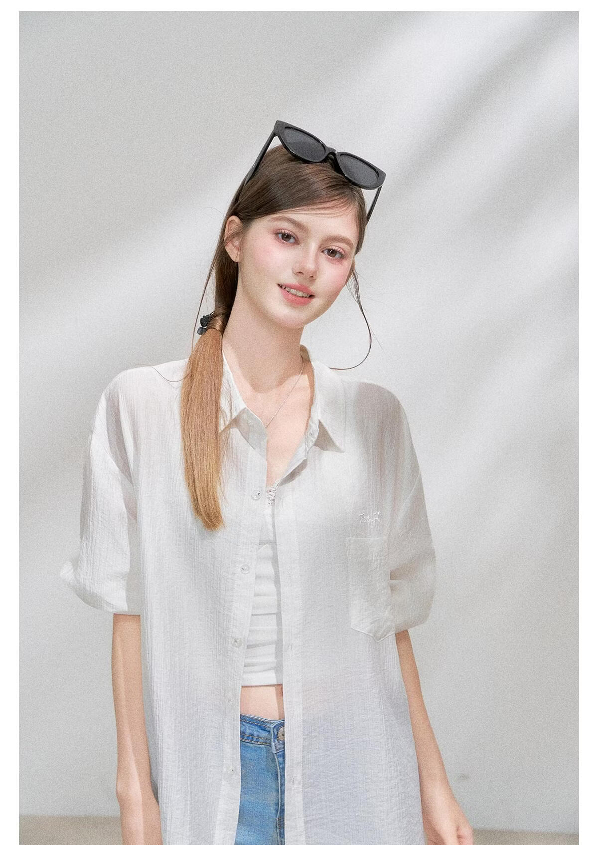 ICH MODE "Spring Light Leisure" Lyocell Sun Protection Long Sleeve Shirt Women Lazy Style Thin Jacket White M 45