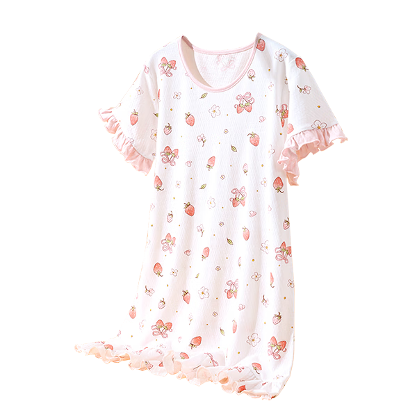 Cotton Girls' Nightgown 100% Pure Cotton Class A Big Kids Teen Summer Short Sleeve Sleepwear Homewear