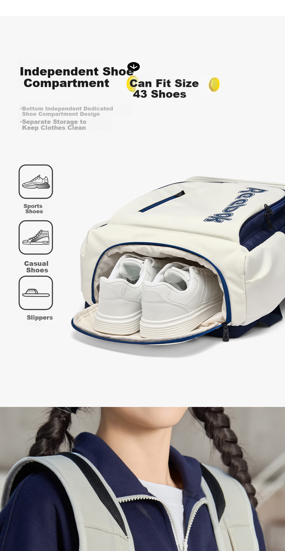 Reebok Badminton Backpack Men's Outdoor Double Shoulder Professional Tennis Training Bag Women's Racket Sports Bag Blue and White 8