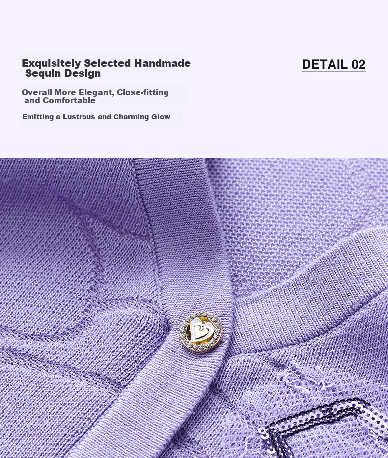YANYEE Elegant Fashion Knit Top Women 2024 Spring V-Neck Short Cardigan Jacket Purple XXL/44 3
