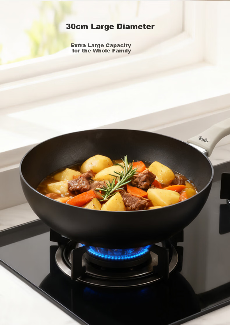 Feishile Ceramic An Series 28cm Non-Stick Wok (With Glass Lid) - Soft Peach-Colored Wok Compatible with Gas Stoves 5