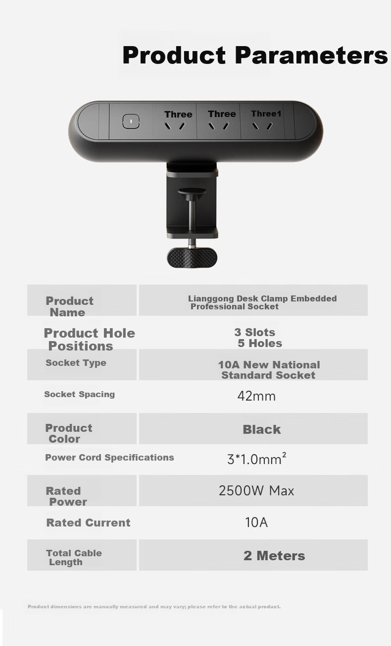 Lianggong Desk Clamp Socket Desktop Embedded Liftable Retractable Multifunctional Home Gaming Computer Office Desk Invisible Power Strip 3-Socket Outlet 12