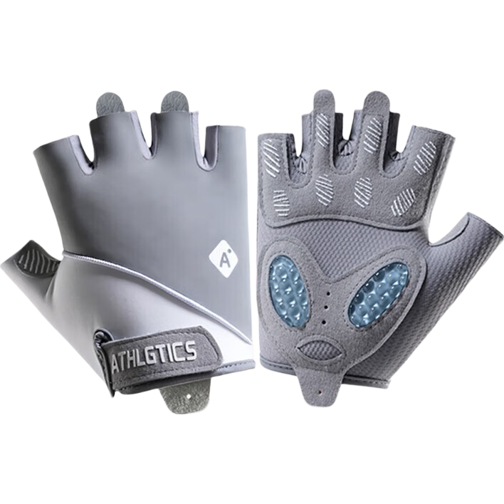 Chegui Mu Cycling Gloves Fitness Sports Sweat-Absorbing Men's Half-Finger Anti-Slip Training Workout Gloves Gray White