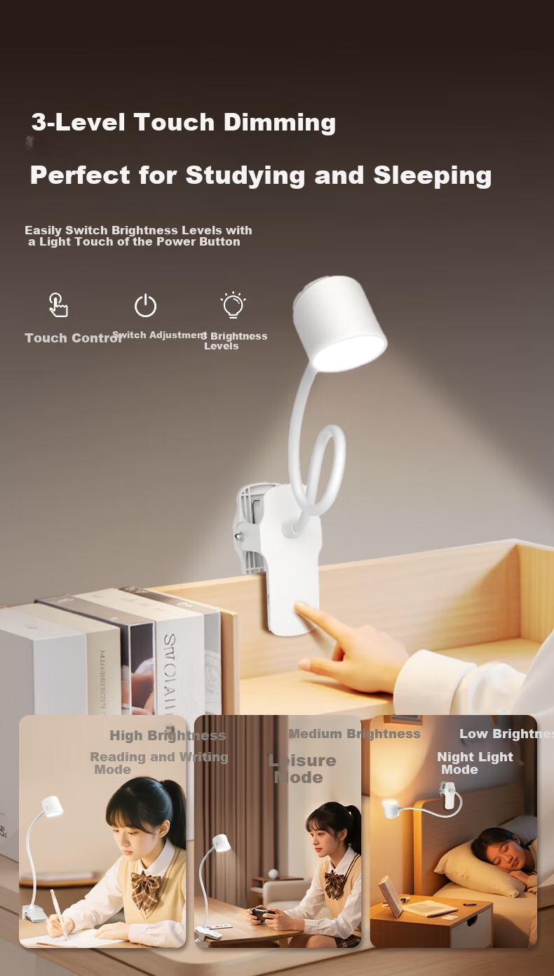 Sansi LED Desk Lamp Eye Protection Study Lamp Bedside Lamp Bedroom Dormitory Reading Clip Light Dual Use 4W 8