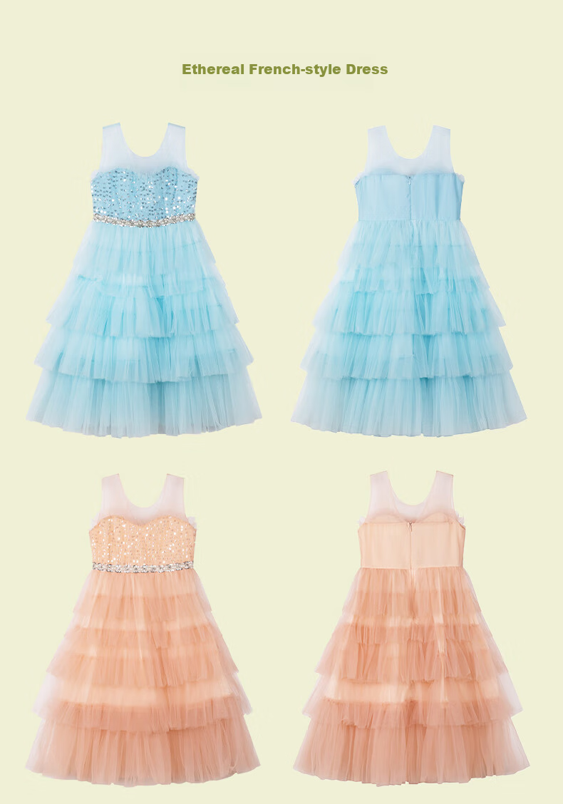 Fulromy Girls' Dress Cake Princess Dress Little Girls Tulle Cake Dress Medium and Large Children's Formal Dress Orange 110 2