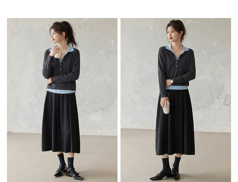 Demana Autumn Elegant Deep V Two-Piece Contrast Slimming Knit Sweater with Mulberry Silk and Wool for Women 12