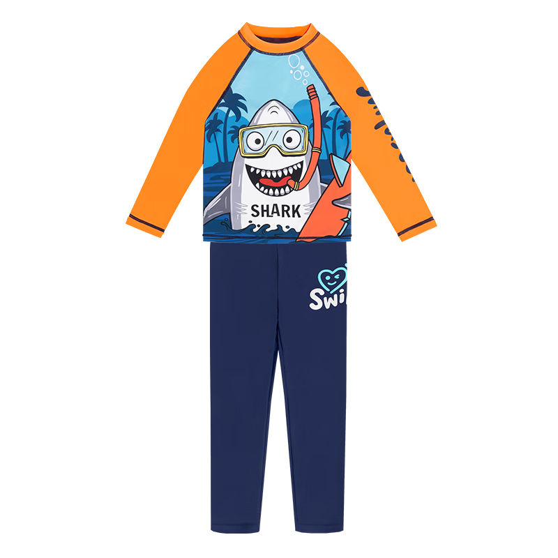 Sulang UPF50+ Sun Protection | 20% Spandex High-Elastic Long-Sleeve And Pants Set for Boys, Children's Swimwear, Shark Diving 120