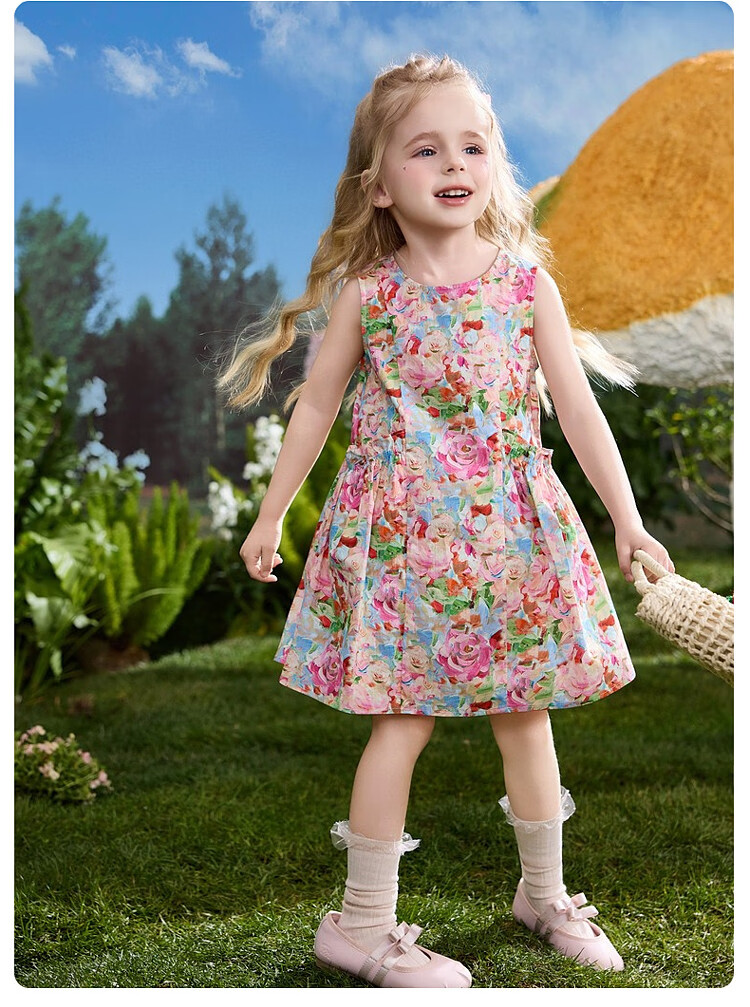 ASK JUNIOR Children's Summer Sleeveless Vest Dress Girls Floral Princess Dress 16