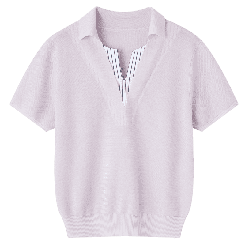 Demana [Light Oxygen Lyocell] Summer Simple Style V-Neck Striped Slim Knit Top for Women Premium Feel