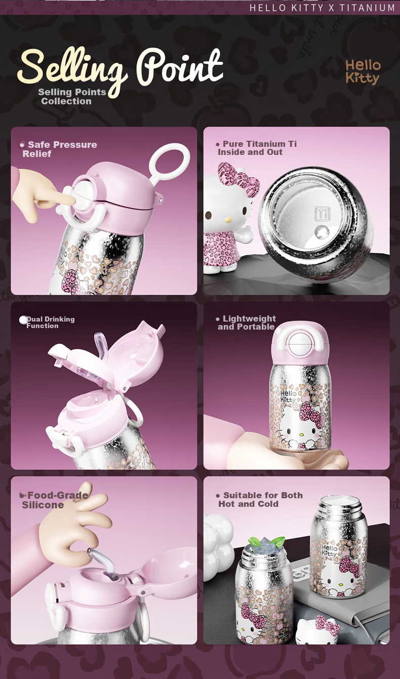 SANRIO Hello Kitty Double Drink Titanium Insulated Cup 316 Stainless Steel Straw Birthday Gift for Women 250ml 2