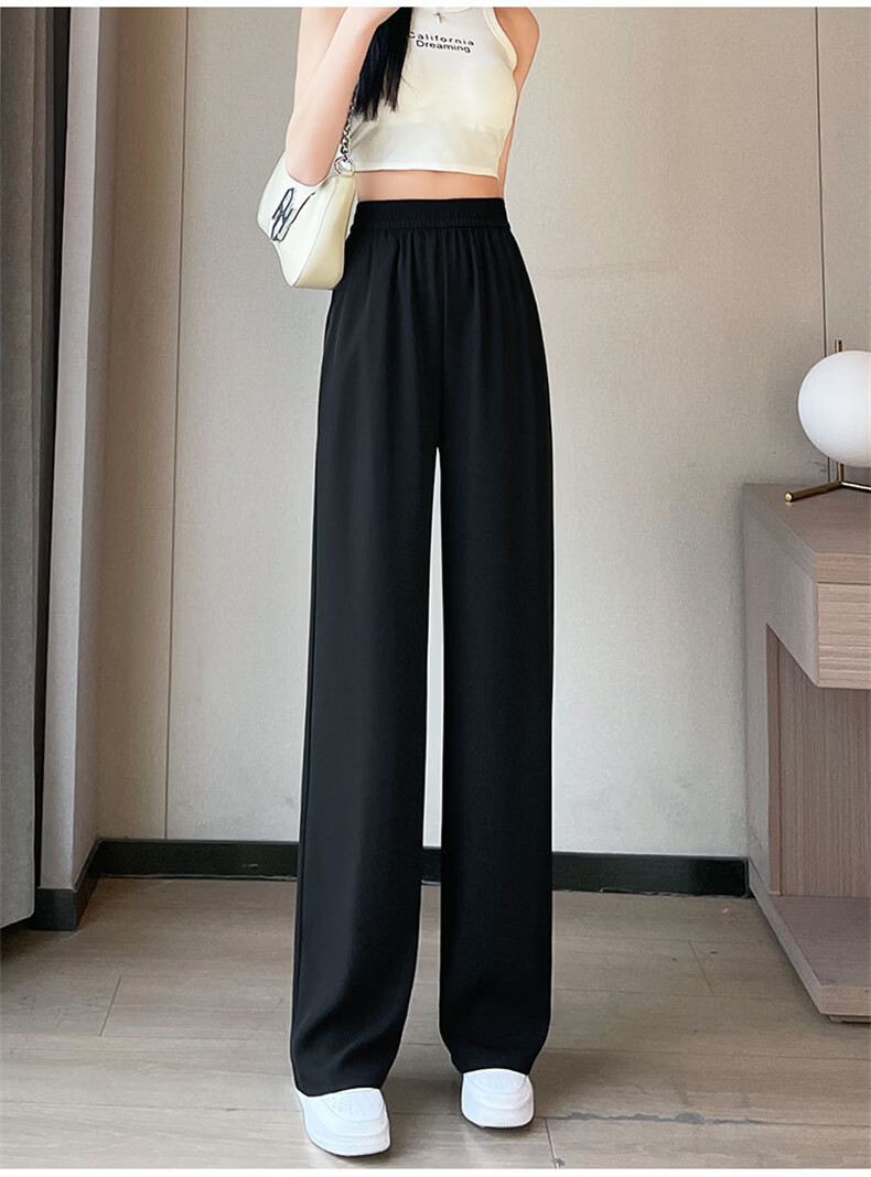 Langsha Elastic Waist Suit Pants Women Spring 2026 New Slim Straight High Waist Slimming Draped Casual Wide Leg Pants 17