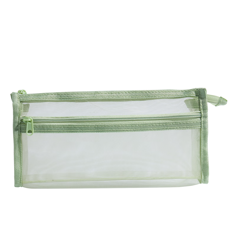 Deli Student Pencil Case Triangular Transparent Nylon Mesh Exam Special Multi-functional Pencil Pouch Stationery Storage Bag Green