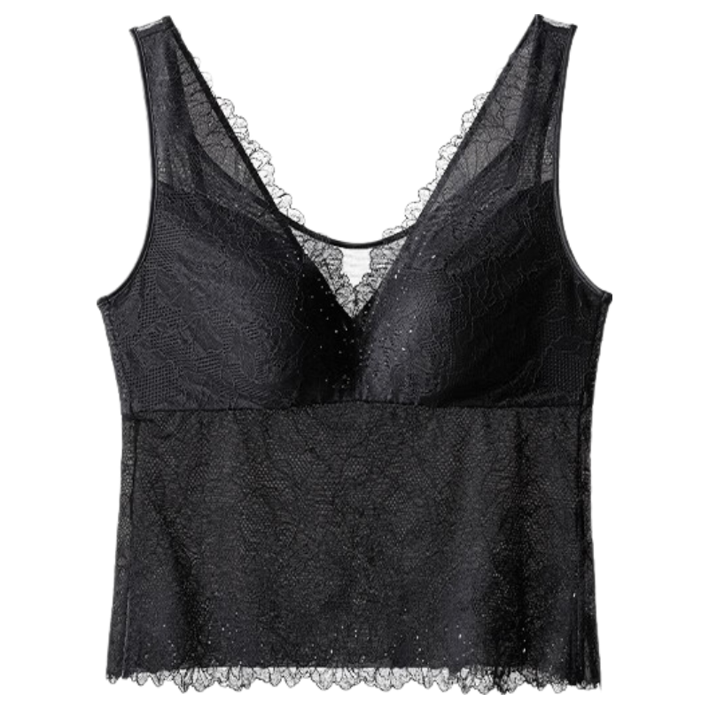 Manifen New French Lace V-Neck Vest Sexy Triangle Cup with Cup Camisole Fashionable Back Lightweight Thin Base Layer