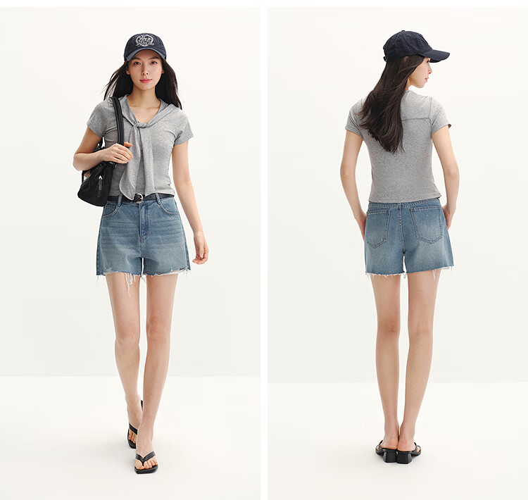 Semir Women's Summer Short Sleeve T-Shirt 2026 Lace Shoulder Shawl Collar Fake Two-Piece Slim Top 109326100024 19