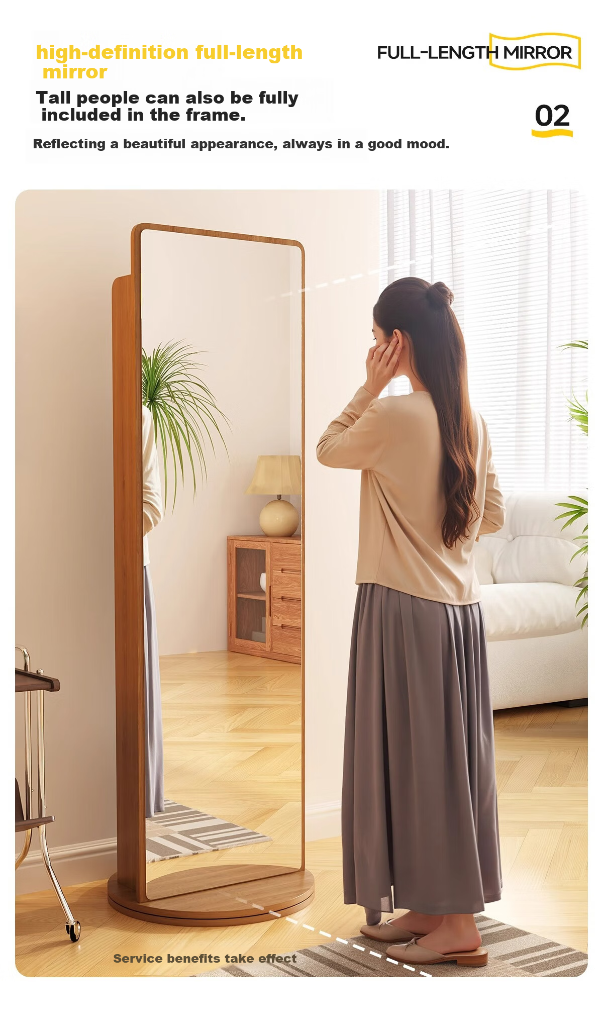 Millennium Mansion Rotating Storage Dressing Mirror Full-Length Floor Mirror with Magazine Rack Rotating Storage Fitting Mirror 165*36 White 5