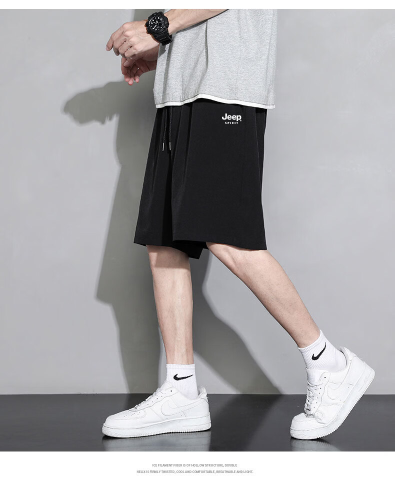 JEEP SPIRIT Men's Summer New Lightweight Ice Feel Loose Breathable Straight Cut Casual Sports Mid-Length Shorts 14