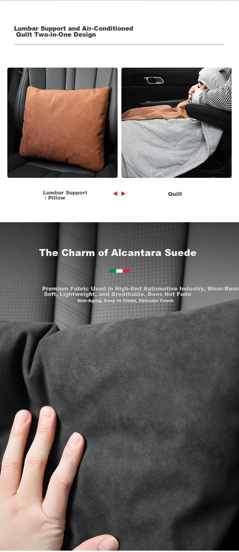 BIMLL Alcantara Car Pillow Blanket Dual-Use Foldable Rear Seat Sleeping Two-in-One Office Air Conditioning Blanket 3