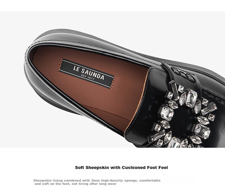 Le Saunda Genuine Leather Commuter Black Chunky Heel Loafers Women 6T45103 Night Black BKB Size 35 4