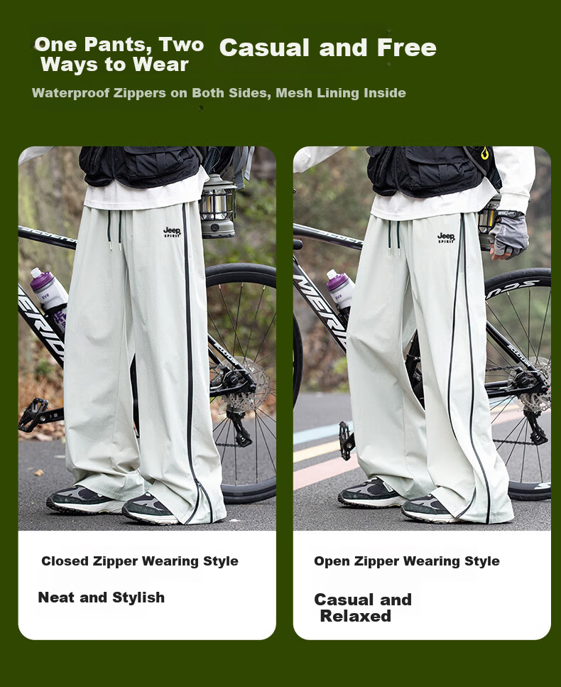 JEEP Men's Spring New Windproof Waterproof American Style Work Pants Skin-friendly Breathable Cycling Pants Cedar Green M 8