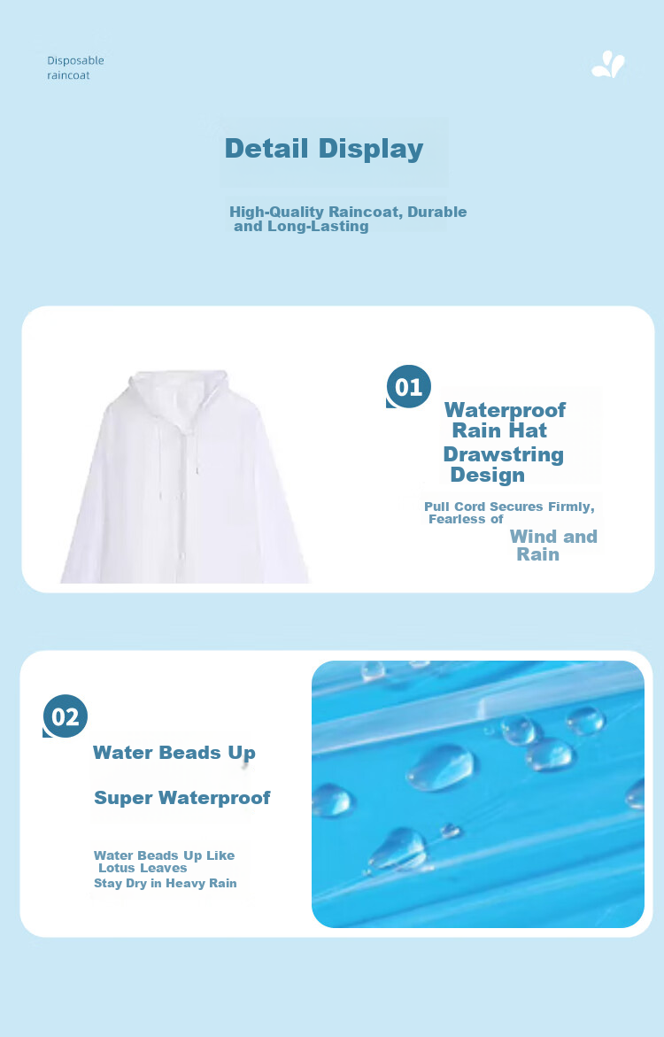 Jieban Travel Disposable Raincoat Thickened Portable Card Raincoat Long Anti-Storm Adult Outdoor Rain Poncho 5-Pack 9