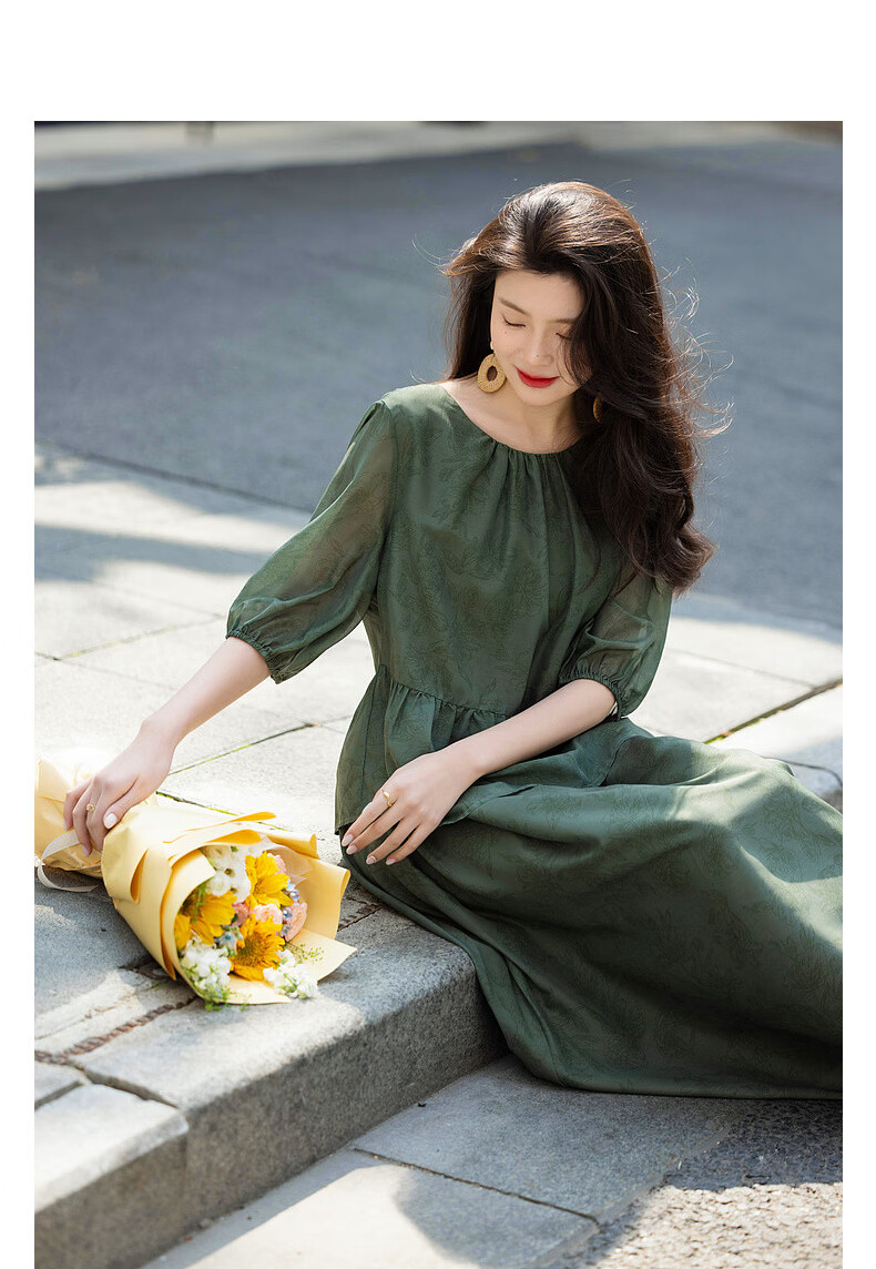 Demana [Bamboo Breeze] Summer Faux Two-Piece Ruffle Vintage Print Slimming Lightweight Flowing Women's Dress 3