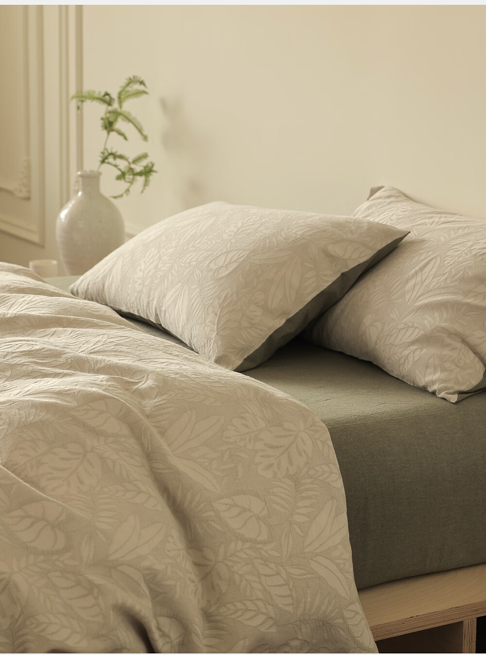 Inward Woven 100% Cotton Washed Yarn-Dyed Jacquard Four-Piece Bedding Set Green Leaf 1.8/2m Bed Sheet Style 11