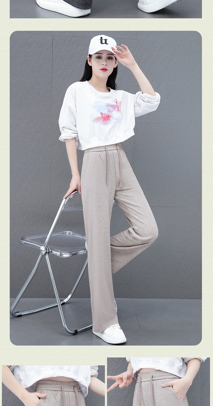La Chapelle Women's Straight Casual Pants Spring Summer New Loose Slim Wide Leg Trousers Petite Height Enhancing Long Pants Dark Gray 2XL 17