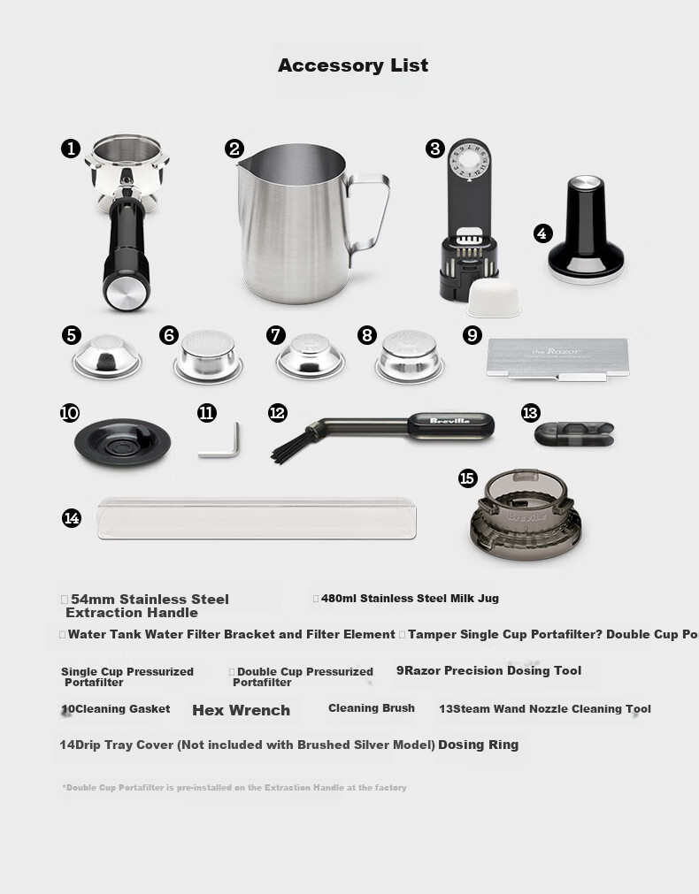 Breville BES870 Semi-Automatic Espresso Machine Home Italian Grinder and Milk Frother Integrated Removable Bean Hopper 16-Level Grinding 3
