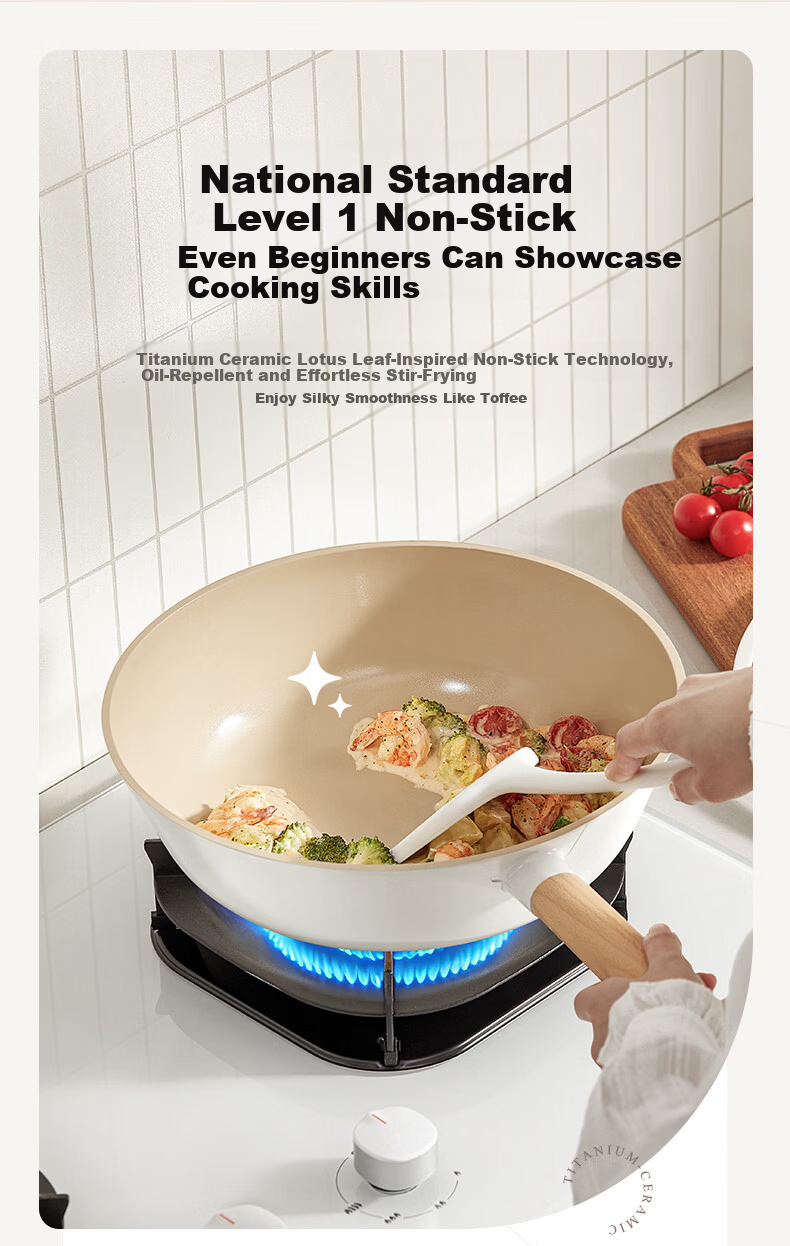 Midea Non-Stick Titanium Ceramic Frying Pan for Home Cooking, Low Oil Smoke, Compatible with Gas Stove and Induction Cooker 7