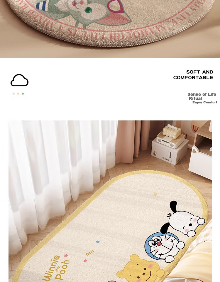Cartoon Faux Cashmere Floor Mat Bedside Rug Bedroom Bay Window Mat Children's Bed Winter Kids Room Dirt-Resistant Non-Slip Thickened 10