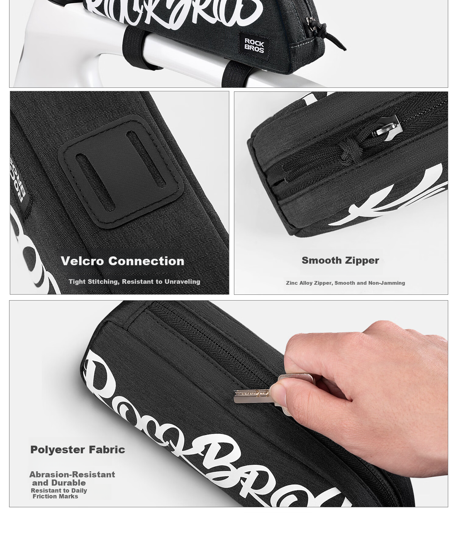 ROCKBROS Bicycle Front Frame Bag Top Tube Bag Crossbar Bag Phone Bag Mountain Road Bike Head Tube Bag Black 11