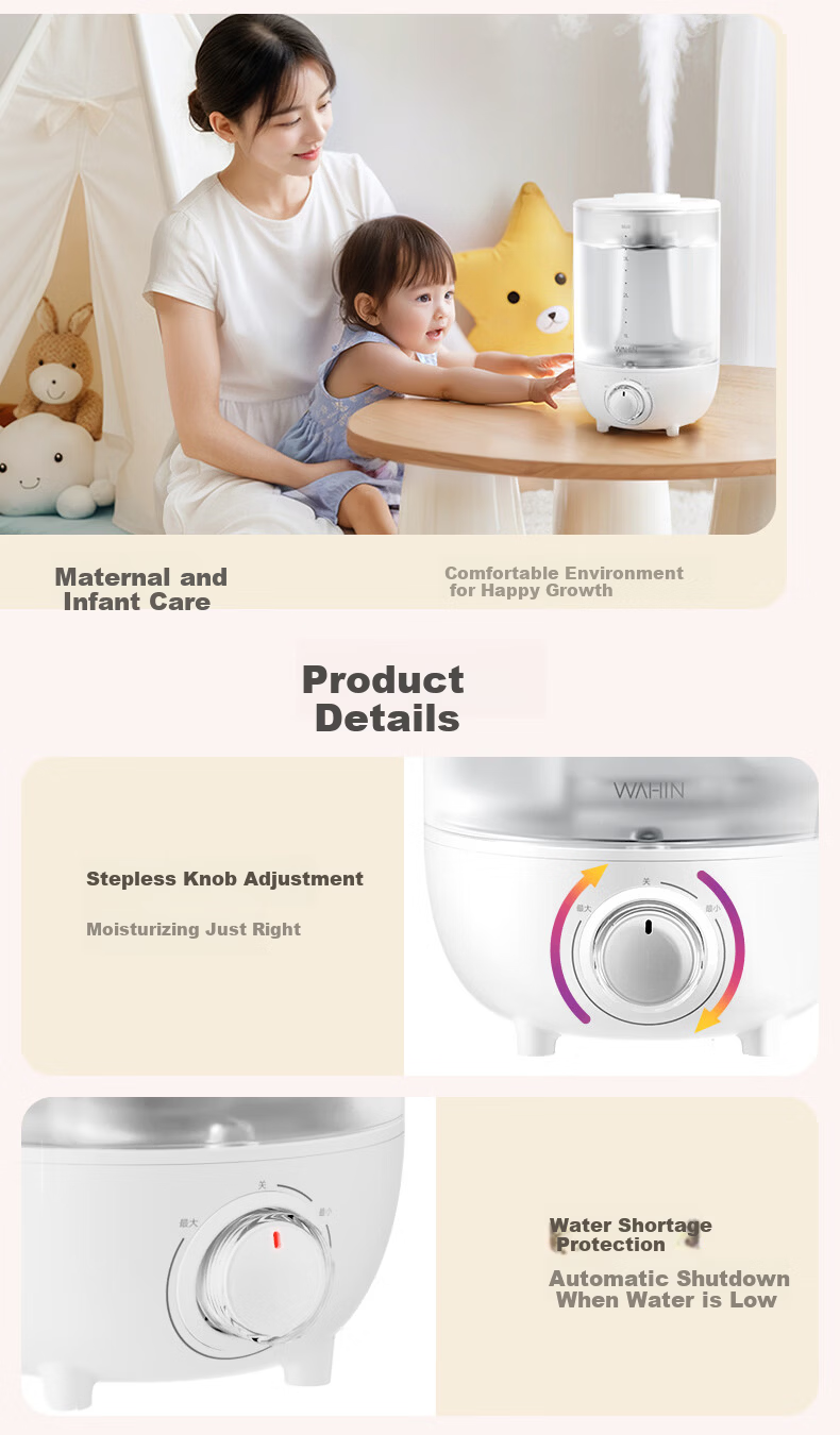 Hualing Midea Water Glow Humidifier 3.5L Home Bedroom Large Mist Quiet Small Desktop Humidifier for Pregnant Women, Babies, and Kids Gift for Girls Moisturizing 11