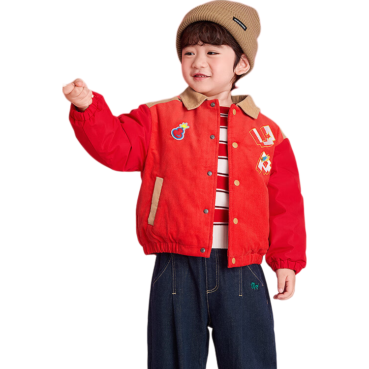 BALABALA Kids Down Jacket Boys Spring 2025 New Baseball Jacket Baby Coat Red Festive Top Trend