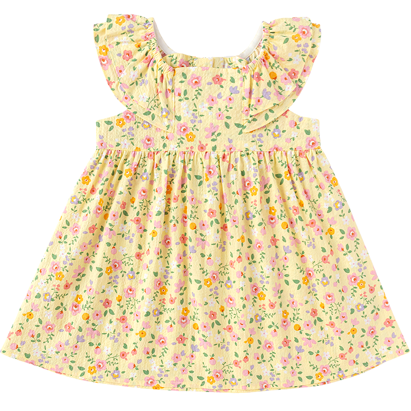 Balabala Girls Baby Dress Infant Dress 2026 Summer New Breathable French Style Floral Princess Dress