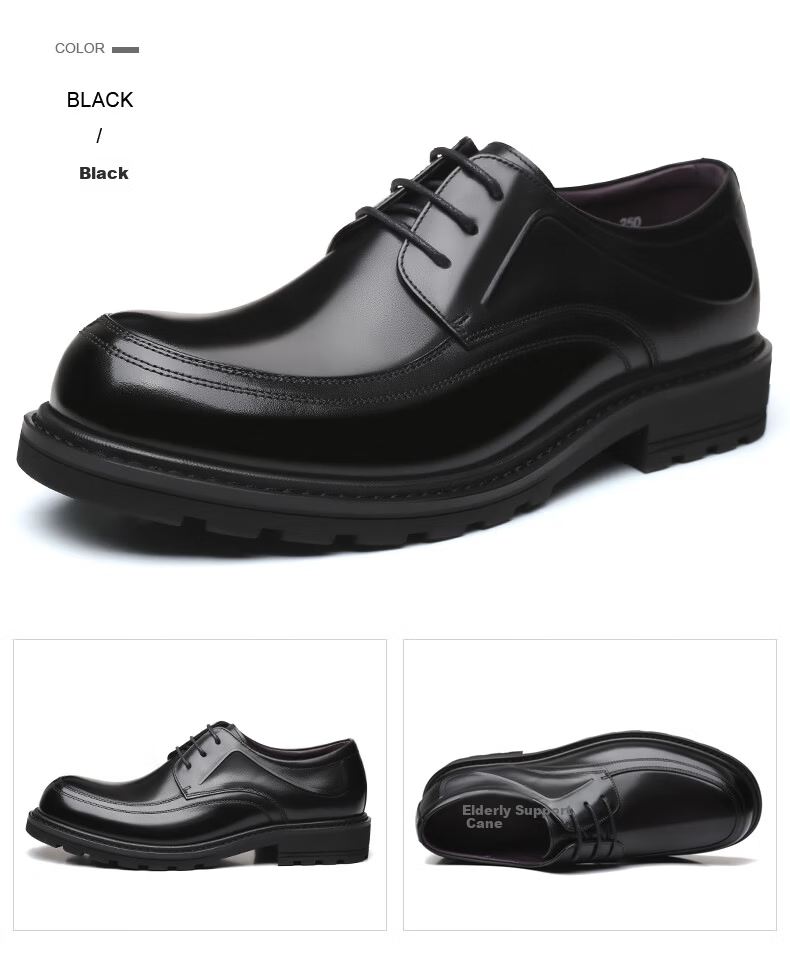 LAORENTOU Men's Leather Dress Shoes British Style Low-top Casual Soft First Layer Cowhide Lace-up Non-slip Round Toe Black 38 21