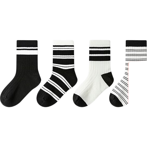 BALABALA Boys and Girls Mid-Calf Socks Student Striped High Elastic Non-Binding Four Pairs Set 209925172210