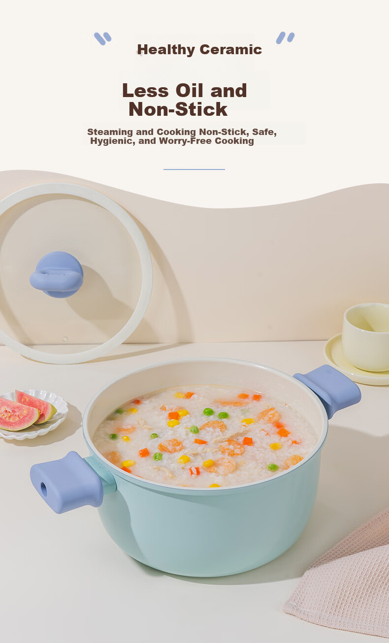 Sacon Large Capacity Ceramic Non-Stick Soup Pot Milk Pot Household Steaming Cooking Stewing Baby Food Pot Porridge Stew Soup Stove Universal 26cm 2