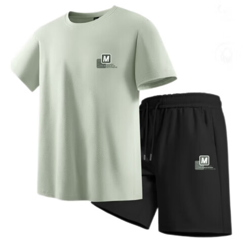Jeanswest JEANSWEST Ice Silk Sports Set Men 2025 New Quick-Dry Breathable Men's T-Shirt Trendy Brand Short Sleeve Shorts