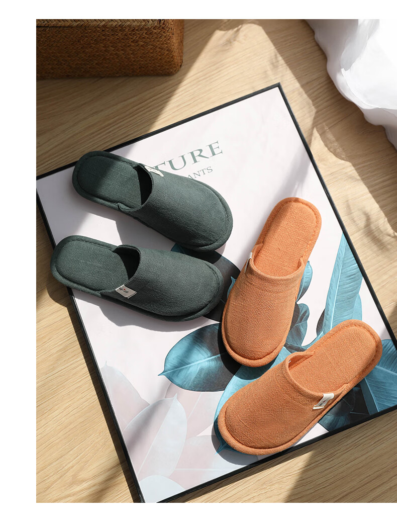 Guoluofi Japanese Style Four Seasons Linen Slippers Men Thin Indoor Home Silent Floor Couple Linen Slippers Women Dark Blue Size 43-44 9